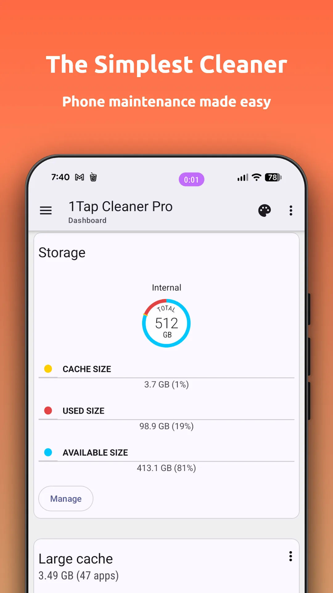 تطبيق 1Tap Cleaner مهكر مهكر — لقطة 2