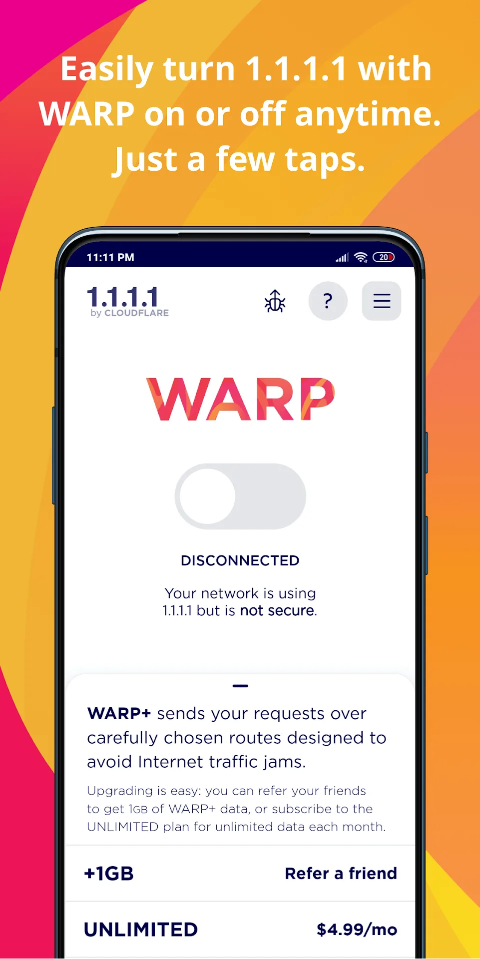 مُعَطِّل 1.1.1.1 VPN مهكر &mdash; لقطة 1